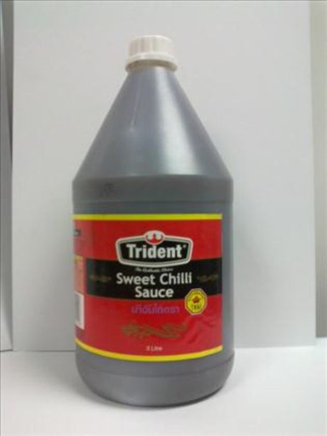 3L bottle of Trident Sweet Chilli Sauce, a versatile condiment blending sweet and spicy flavors for grilling, dipping, and marinating.