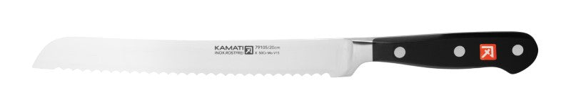 Classic 20cm bread knife with serrated edge, German stainless steel, ergonomic handle for effortless slicing of crusty loaves.