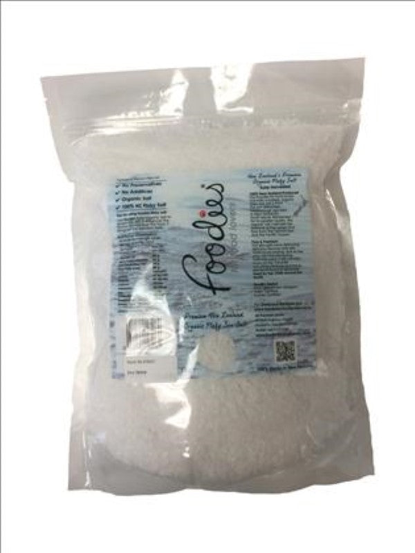 Premium 1KG organic flaky sea salt from New Zealand, perfect for enhancing dishes with a delicate texture.