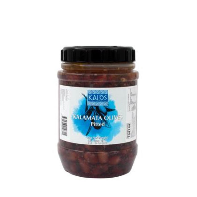 Kalamata pitted olives by Kalos, 2KG, rich in flavor, perfect for salads, tapenade, or snacking, sourced from Greece.