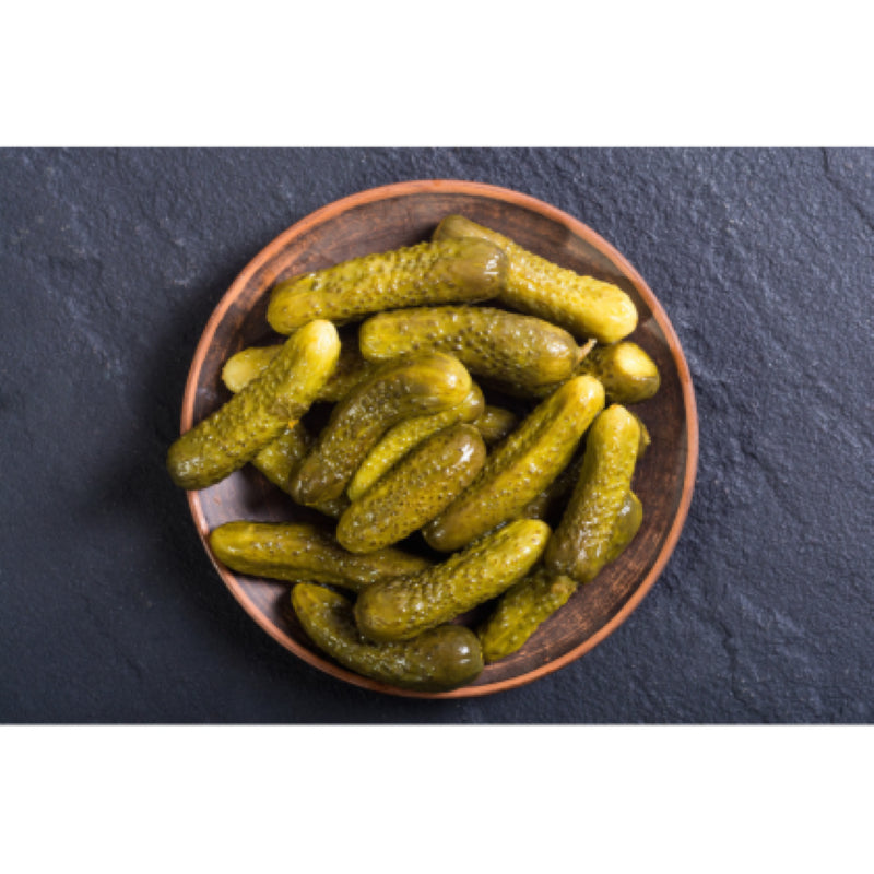 Whole sweet and spiced gherkins in a 2.2KG pack from Casa De Mare, sourced from Turkey for zesty meal enhancement.