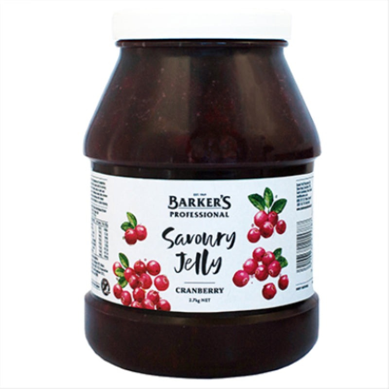 Premium Barkers Jelly Cranberry in a 2.7KG jar, featuring real cranberry pieces for delicious flavor in culinary applications.