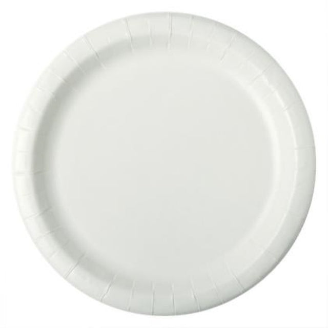 White 230mm paper dinner plates by Huhtamaki, 250-pack, ideal for versatile dining occasions, eco-friendly, disposable tableware.