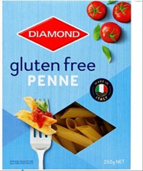 Gluten-free penne pasta by Diamond, 250g, perfect for healthy, tasty Italian meals without gluten.