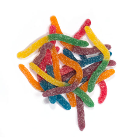 Colorful 1KG pack of gluten-free Rainbow Sour Gloworms, fruity gummy worms perfect for any sweet occasion.