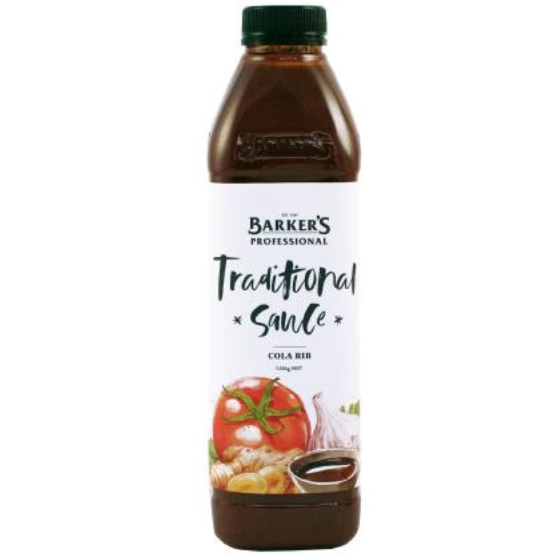 Barkers Sauce Cola Rib, a 1.16KG dark red-brown sauce with a smooth texture, blending sweet tomato and cola flavors.