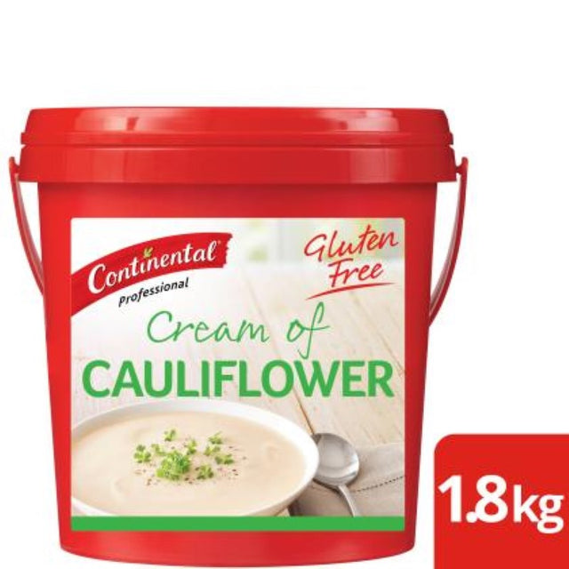 Creamy gluten-free cauliflower soup by Continental in a 1.8KG pack, perfect as a comforting dish or versatile base.