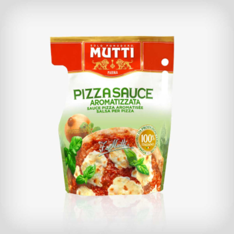 Mutti's 10KG Sauce Pizza Bag In Box features two stand-up pouches for easy dispensing and authentic Italian flavor.