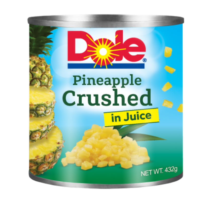 Pineapple Crushed Juice by Dole in a 432g pack, perfect for cocktails and smoothies, bursting with tropical flavor.