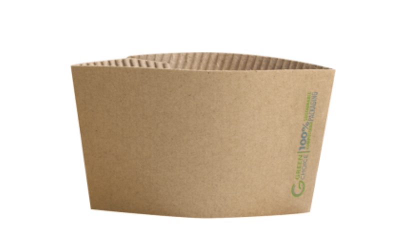 Cardboard hot cup sleeves for 12oz drinks, designed for comfort and safety; eco-friendly pack of 100 from Green Choice.