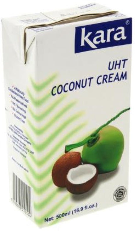 Rich and creamy Kara Coconut Cream in a 1L pack, made from 100% natural coconuts for flavorful cooking and baking.