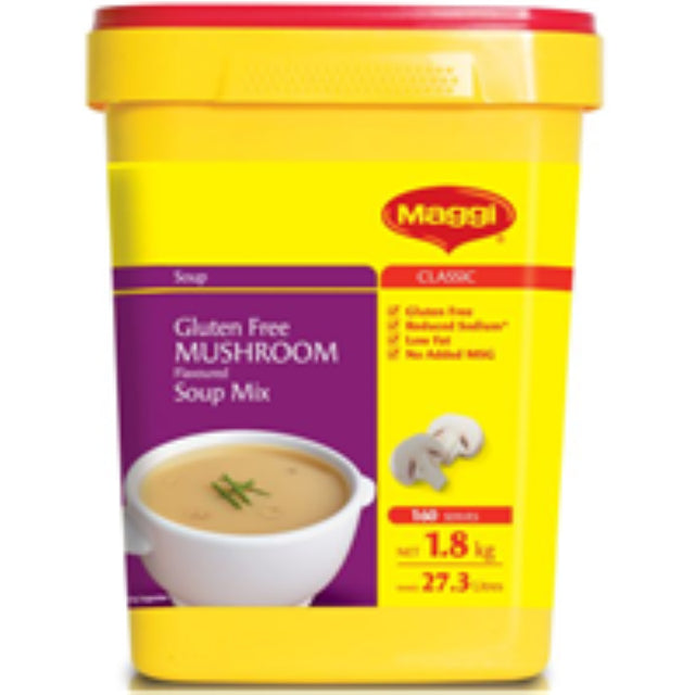 Gluten-free Maggi Soup Mushroom mix in 1.8KG, perfect for classic soups, pasta sauces, and pie fillings with New Zealand flavor.