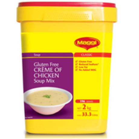 Gluten-free Maggi Cream of Chicken Soup mix in a 2KG pack, rich in flavor and easy to prepare for versatile meals.