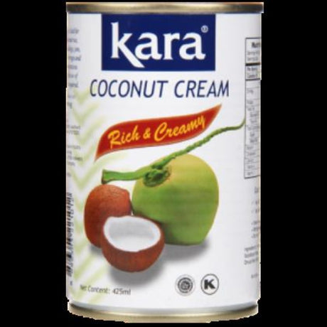 Canned 400ML Kara Coconut Cream, a creamy, dairy-free natural extract for enriching curries, desserts, and smoothies.