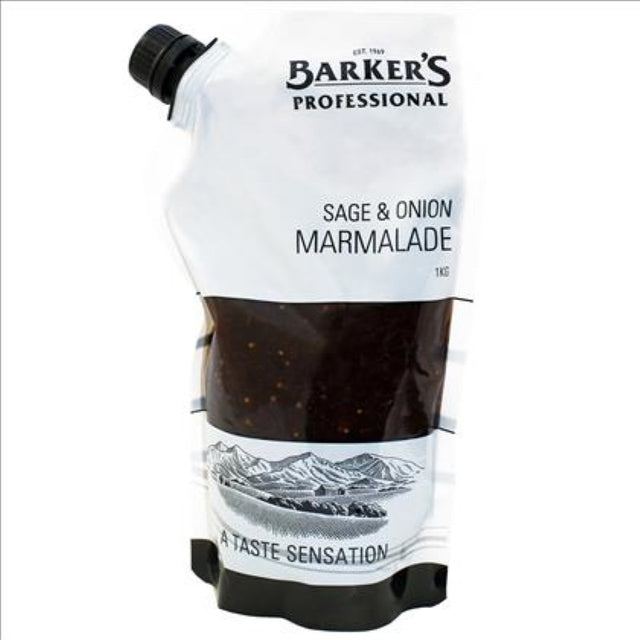 Artisanal 1KG Marmalade Sage Onion by Barkers, blending sage and brown onions for a sweet-savory culinary delight.