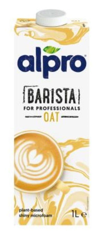 Alpro Milk Oat Barista 1L carton, ideal for creamy, frothy coffee drinks and perfect for home baristas.