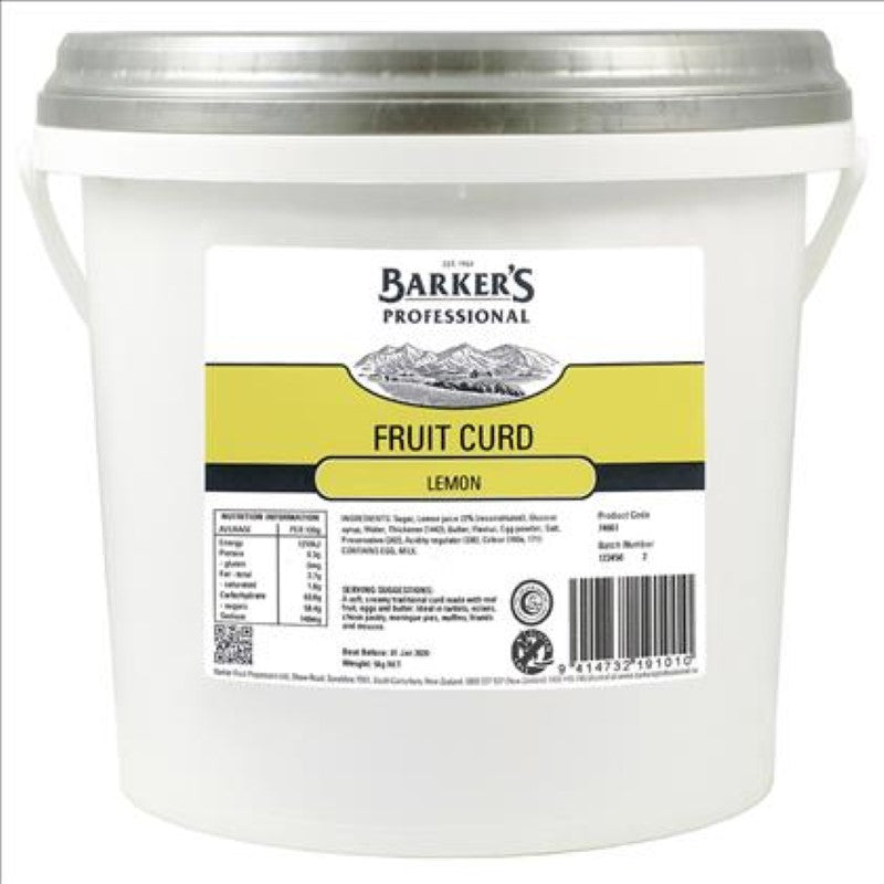 Soft and creamy 5KG Curd Lemon from Barkers, ideal for baking and desserts, featuring a tangy lemon flavor.