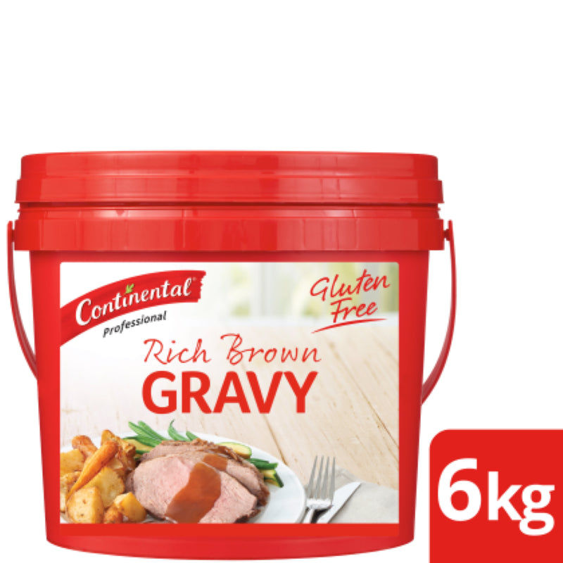 Gluten-free 6KG gravy mix from Continental, perfect for enhancing meats and hearty dishes with rich, savory flavor.