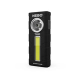 Compact Nebo Tino flashlight with 300 lumens spot light, 250 lumens work light, magnetic base, and ergonomic design.