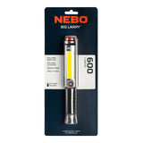 Nebo Big Larry 3 flashlight featuring 600 lumens COB work light, magnetic base, and durable, water-resistant design.