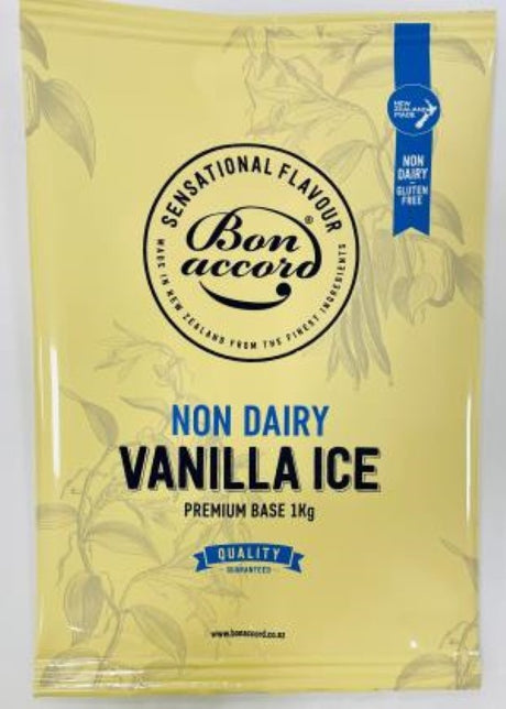 Bon Accord 1KG Non-Dairy Vegan Vanilla Ice base for smoothies, frappes, and shakes, made in New Zealand.