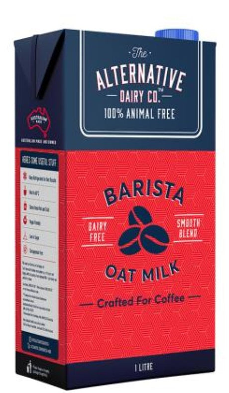 Soy-free oat milk in a 1L carton, crafted for baristas, perfect for creamy lattes and sustainable coffee creations.