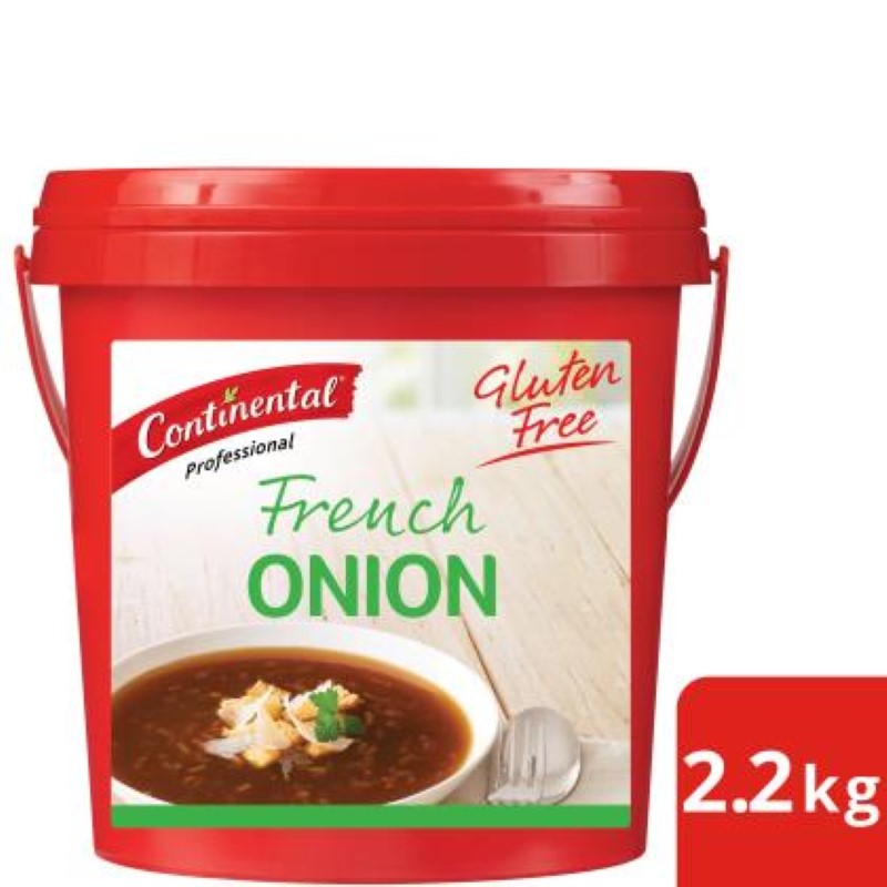 Rich and hearty gluten-free French onion soup by Continental, made with real onions, in a 2.2KG pack.