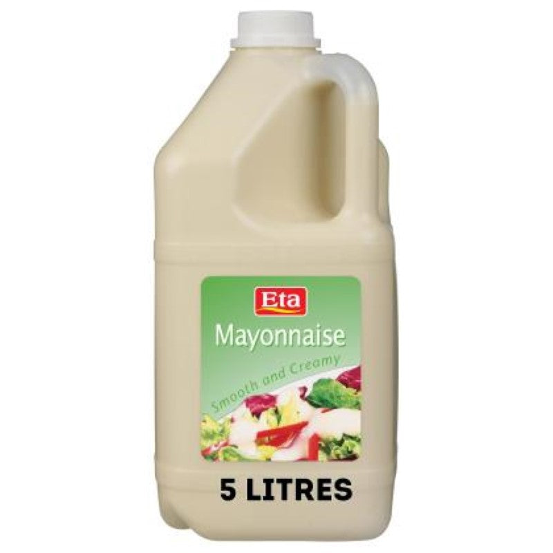 5L flagon of Eta Mayonnaise, creamy condiment for gourmet dishes, perfect for restaurants and burger joints.