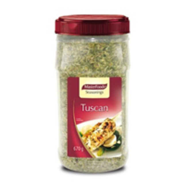 A 670g pack of MasterFoods Tuscan seasoning, featuring a vibrant blend of herbs for enhancing Italian dishes and grilled meals.