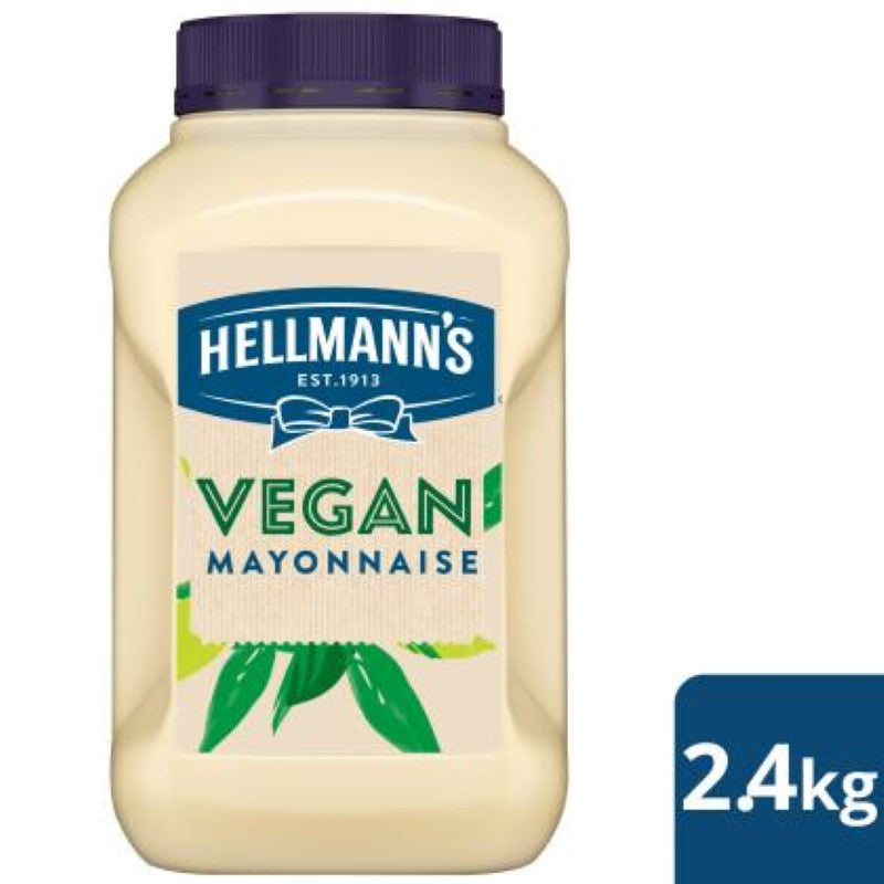 Hellmann's Vegan Mayonnaise 2.4KG, a creamy, gluten-free spread made from 95% Australian ingredients, perfect for plant-based meals.