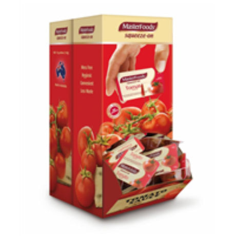 MasterFoods Sauce Tomato Squeeze PCU packets, 100 x 14g, offering rich flavor for on-the-go meals and snacks.