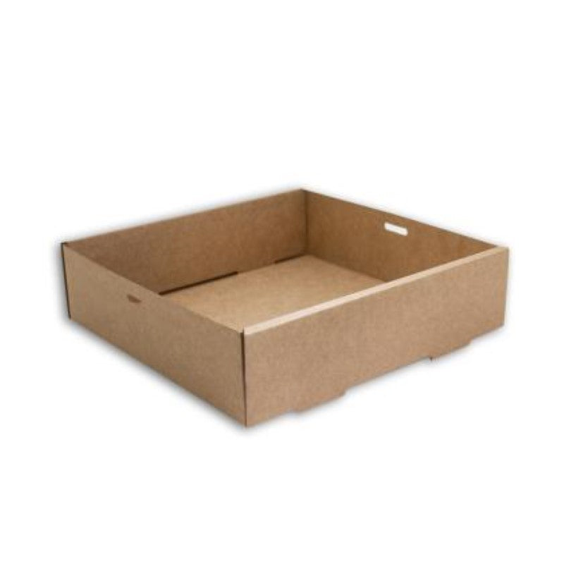 Eco-friendly brown paper catering boxes (225x225x60mm) from Huhtamaki, perfect for stylish takeout and events. Pack of 10.