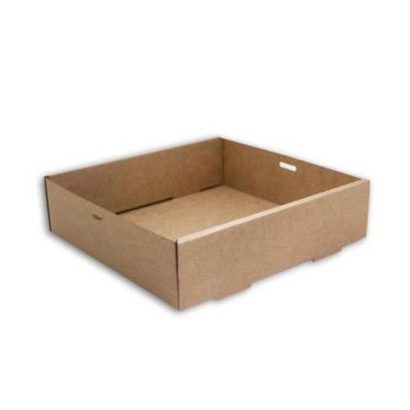 Eco-friendly brown paper catering boxes (225x225x60mm) from Huhtamaki, perfect for stylish takeout and events. Pack of 10.