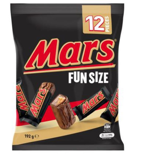 Mars Funsize Chocolate Bars pack, featuring creamy caramel, nougat, and milk chocolate, perfect for sharing or snacking.