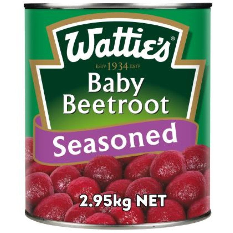 Wattie's 3KG seasoned baby beetroots, perfect for salads, sides, or roasting, made in New Zealand.