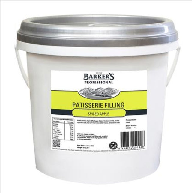 Patisserie Filling Spiced Apple by Barkers, a glossy 4.5KG fruit filling perfect for pastries and gourmet desserts.