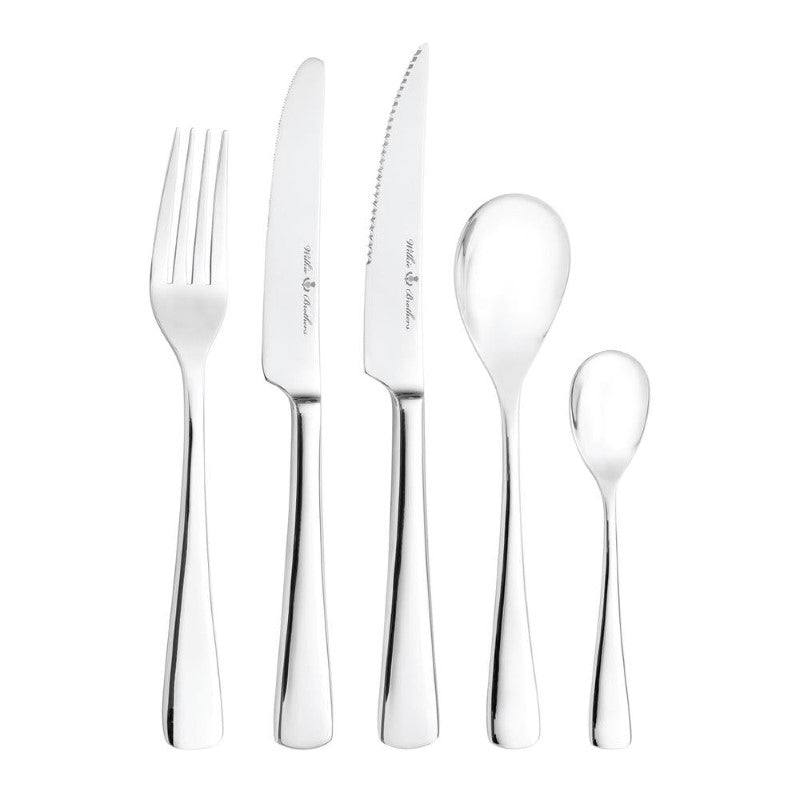 50-piece Wilkie Brothers Kingston stainless steel cutlery set including knives, forks, and spoons for elegant dining.