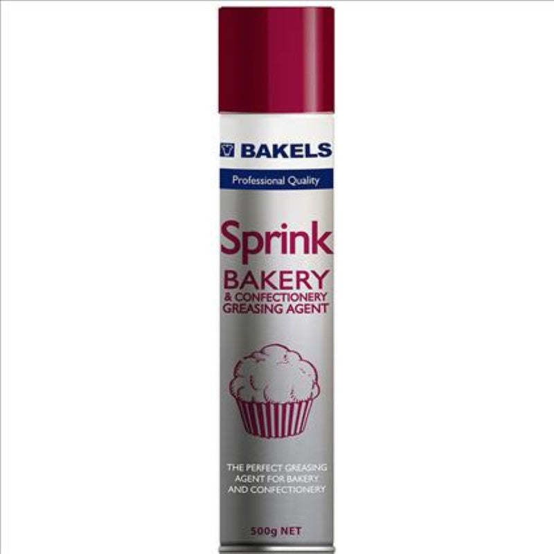 Sprink Oil Spray by Bakels in a 500g tin, ideal for greasing cake tins and trays to prevent sticking while baking.