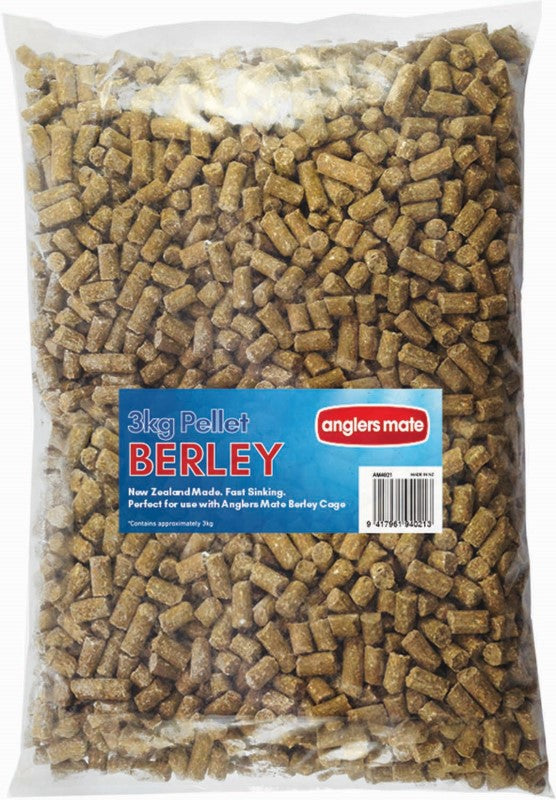 Fast-sinking 3kg Anglers Mate Berley Pellets designed to attract fish, enhancing your fishing experience in New Zealand waters.