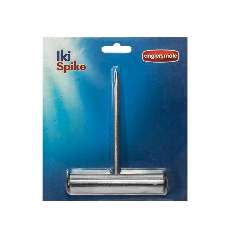 Stainless steel iki spike for humane fish dispatching, measuring 105mm x 130mm, essential for ethical fishing.