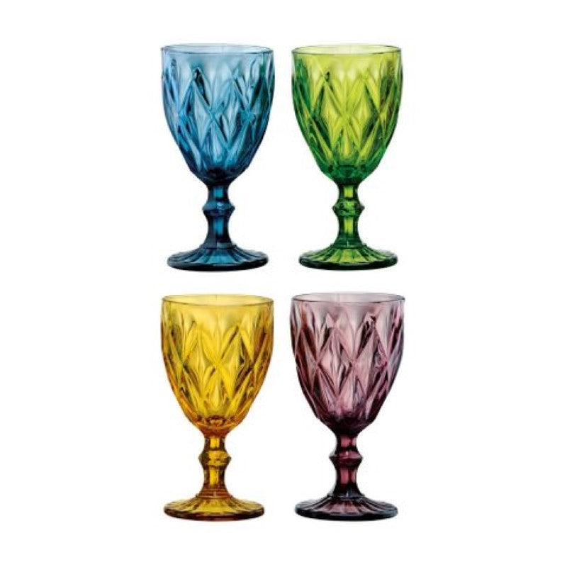 Set of 4 Artland Highgate Goblets with intricate diamond design, multi-coloured glass, and durable for everyday elegance.