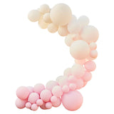 Nude and pink balloon arch kit featuring 75 balloons in various sizes, perfect for festive celebrations and themed parties.