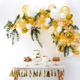 Elegant gold and white balloon arch kit with 70 balloons for stunning decorations at any celebration or special event.