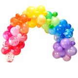 Vibrant 85-piece rainbow balloon arch kit featuring 5" and 12" balloons for stunning party decorations.