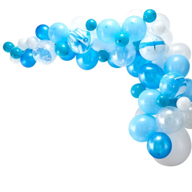 Blue balloon arch pack of 70 featuring assorted sizes and colors, perfect for parties, events, and festive decor.