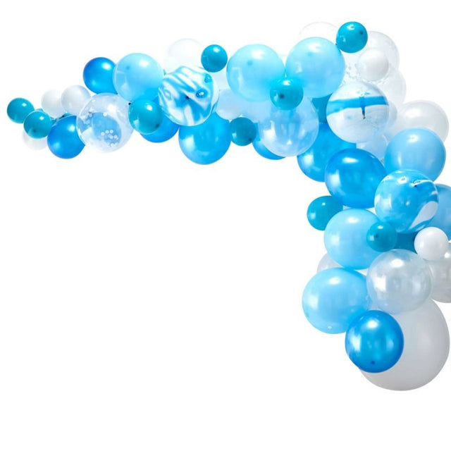 Blue balloon arch pack of 70 featuring assorted sizes and colors, perfect for parties, events, and festive decor.