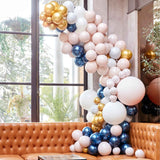 Elegant Luxe Marble, Navy & Gold Chrome Balloon Arch Kit with 200 balloons for stunning event decor and easy assembly.