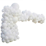 Luxe White Balloon Arch Kit with 200 balloons in various sizes, perfect for elegant event decor and easy assembly.