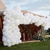 Luxe White Balloon Arch Kit with 200 balloons in various sizes for elegant decor at weddings and special events.