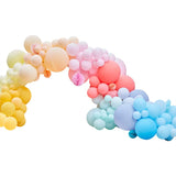 Luxe Bright Balloon Arch kit with 200 colorful balloons and paper honeycombs for vibrant party decorations.